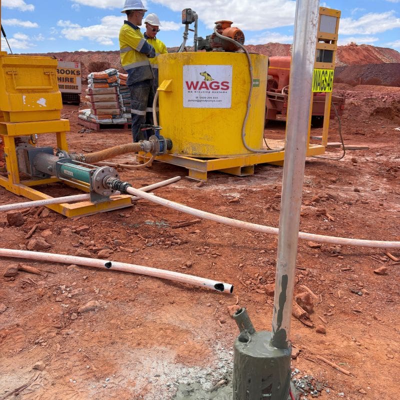 The team working with the 1000ltr Mixers on a red dirt worksite