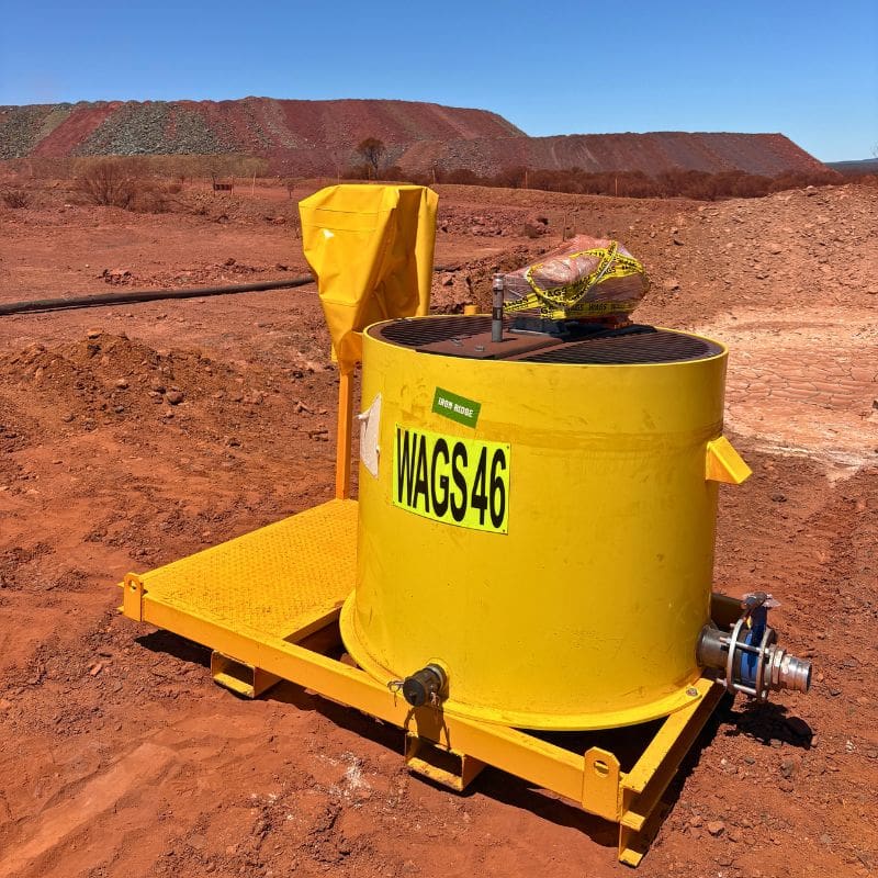 1000ltr Mixer for Marine, Civil and Drilling on a red dirt worksite.